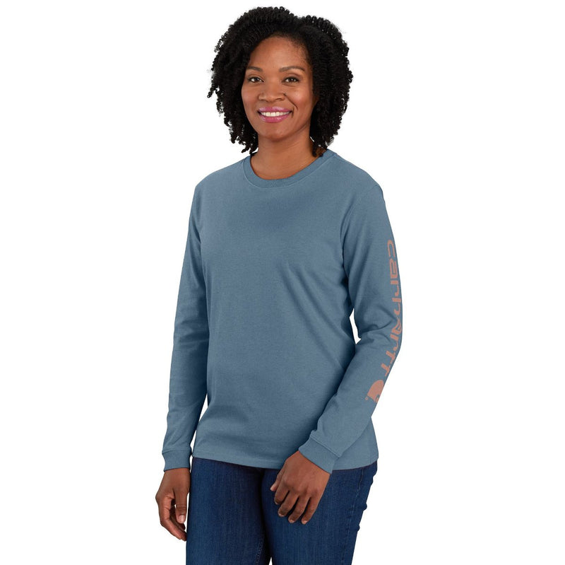 Load image into Gallery viewer, Women&#39;s Carhartt Loose Fit Sleeve Logo Long Sleeve - Thundercloud Heather
