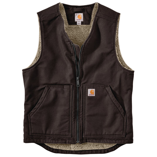 Carhartt Washed Duck Sherpa Lined Vest - Dark Brown