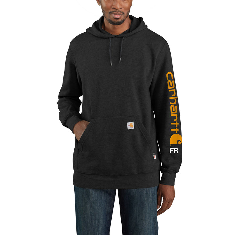 Load image into Gallery viewer, Carhartt Flame-Resistant Force® Midweight Signature Sleeve Logo Pullover Hoodie Black
