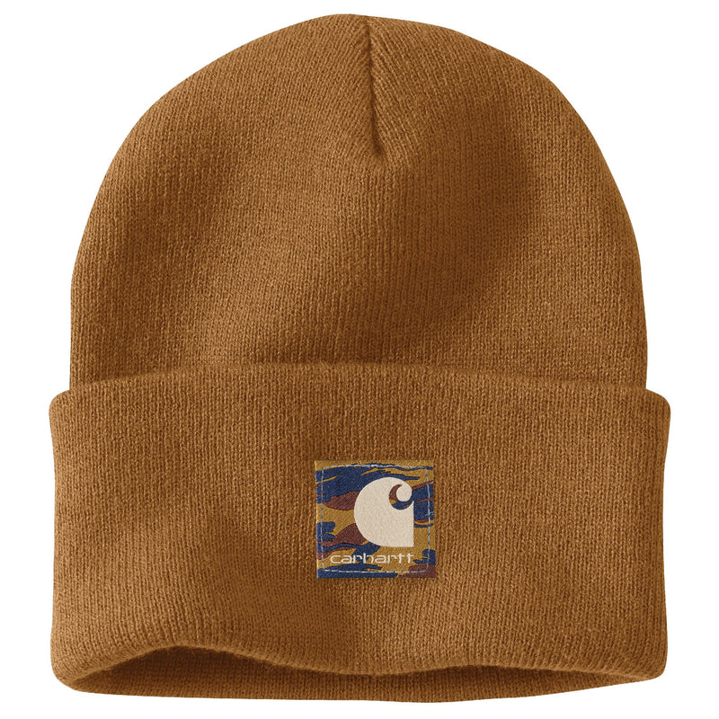 Load image into Gallery viewer, Carhartt Knit Camo Patch Beanie - Carhartt Brown
