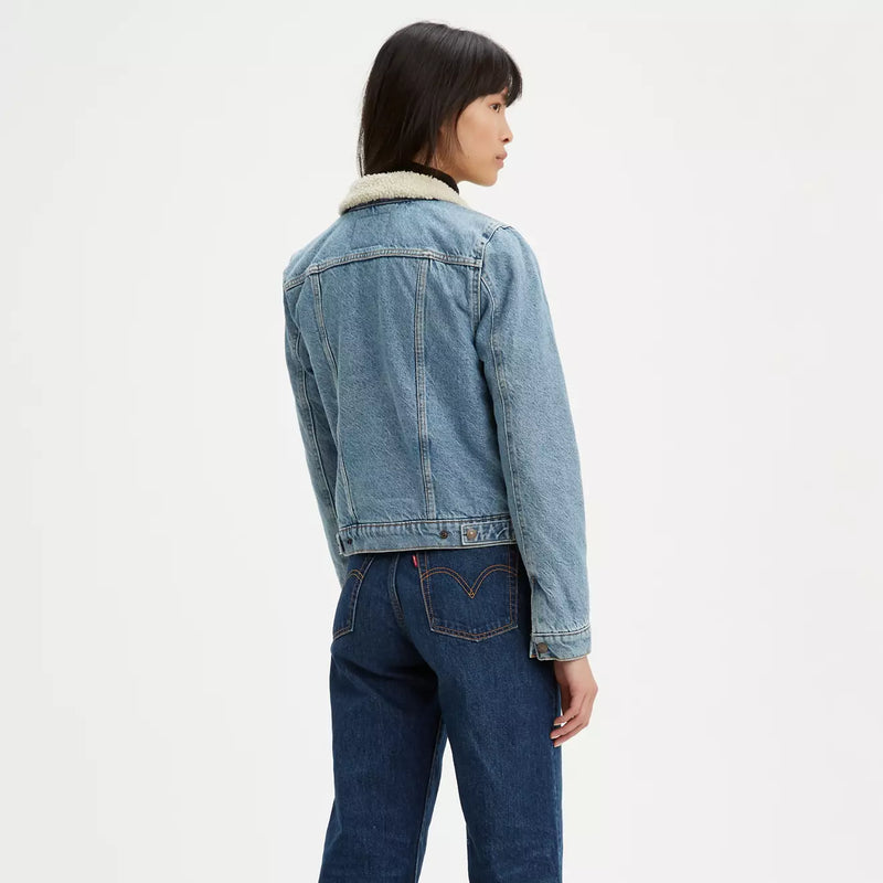 Load image into Gallery viewer, Levi&#39;s Women&#39;s Original Sherpa Trucker - Divided Blue - Back
