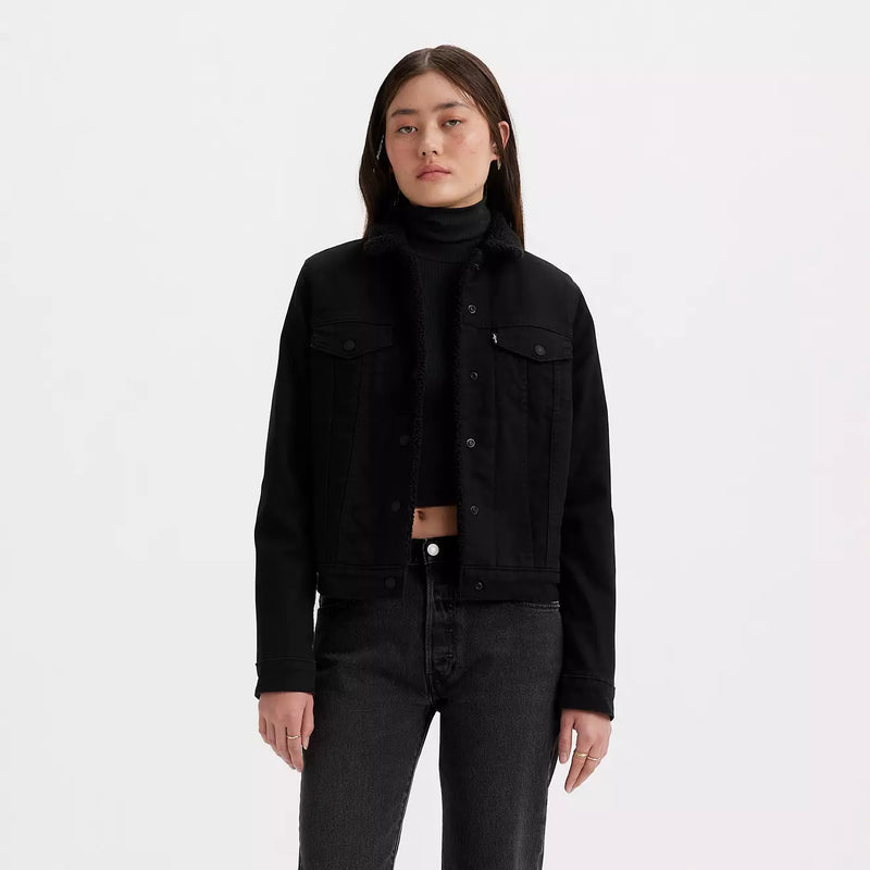 Load image into Gallery viewer, Levi&#39;s Women&#39;s Original Sherpa Trucker - Black - Front
