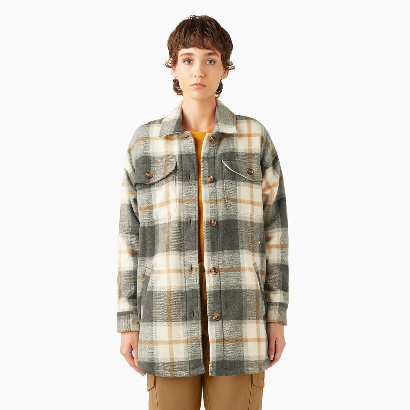 Load image into Gallery viewer, Dickies Women&#39;s Oversized Plaid Jacket Graphite - Front
