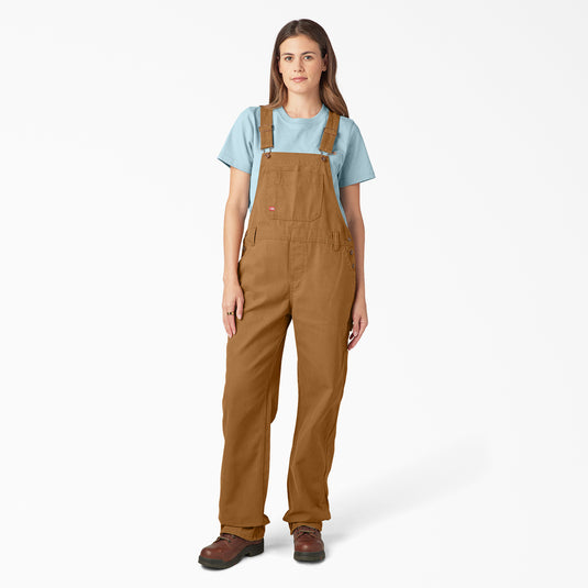 Dickies Women's Relaxed Fit Bib Overall Rinsed Brown - Front