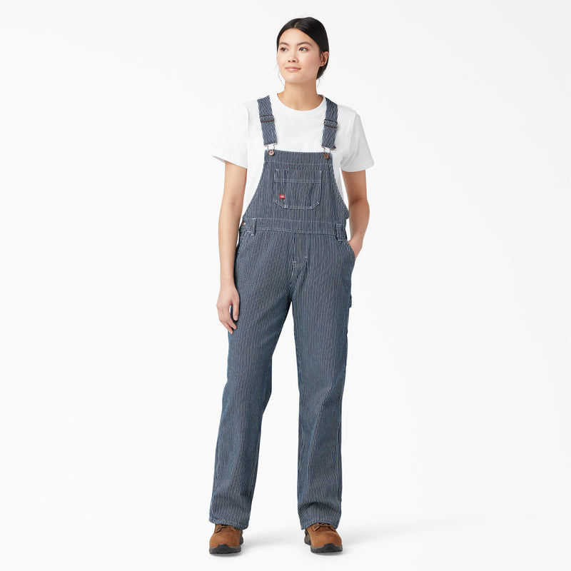 Load image into Gallery viewer, Dickies Women&#39;s Relaxed Fit Bib Overall Rinsed Hickory Stripe - Front
