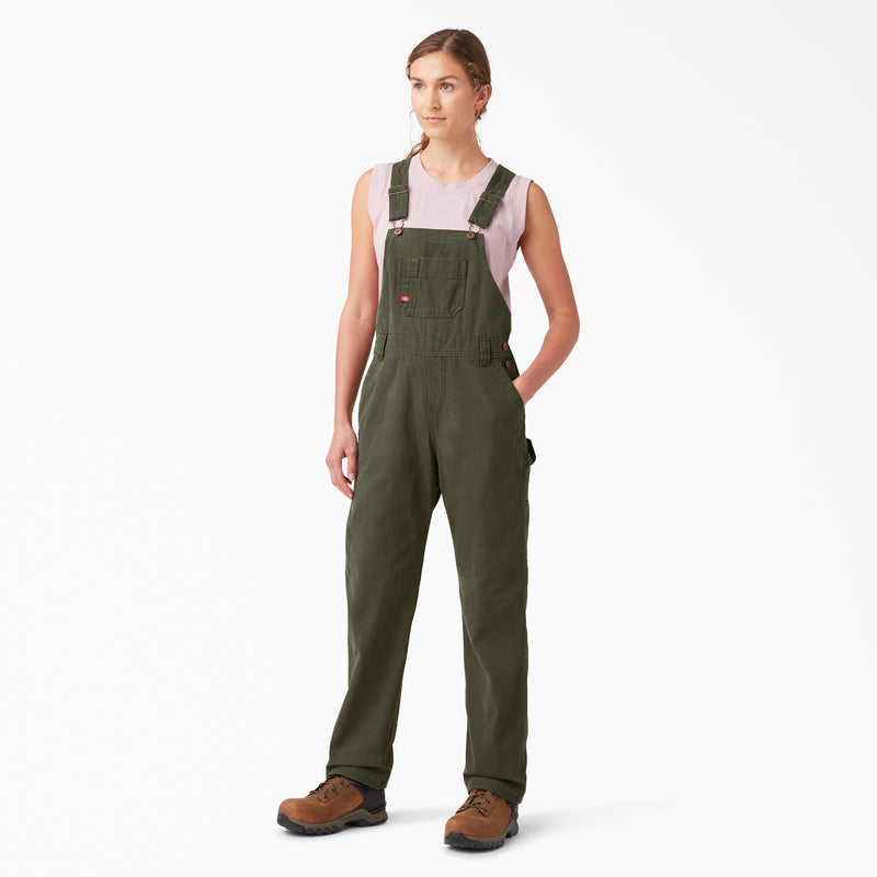 Load image into Gallery viewer, Dickies Women&#39;s Relaxed Fit Bib Overall Rinsed Moss Green - Front
