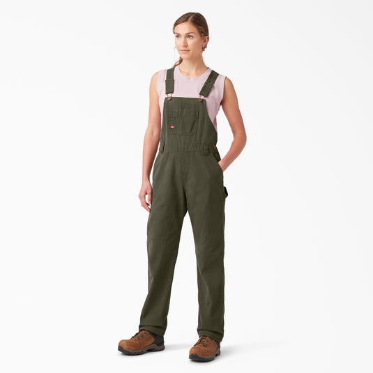 Dickies Women's Relaxed Fit Bib Overall Rinsed Moss Green - Front