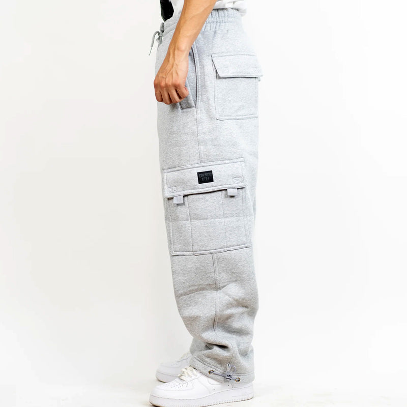 Load image into Gallery viewer, FB County Heavyweight Loose Fit Cargo Sweatpants in light grey - side.
