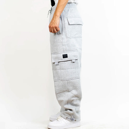 FB County Heavyweight Loose Fit Cargo Sweatpants in light grey - side.