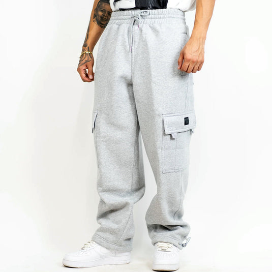 FB County Heavyweight Loose Fit Cargo Sweatpants in light grey - front.