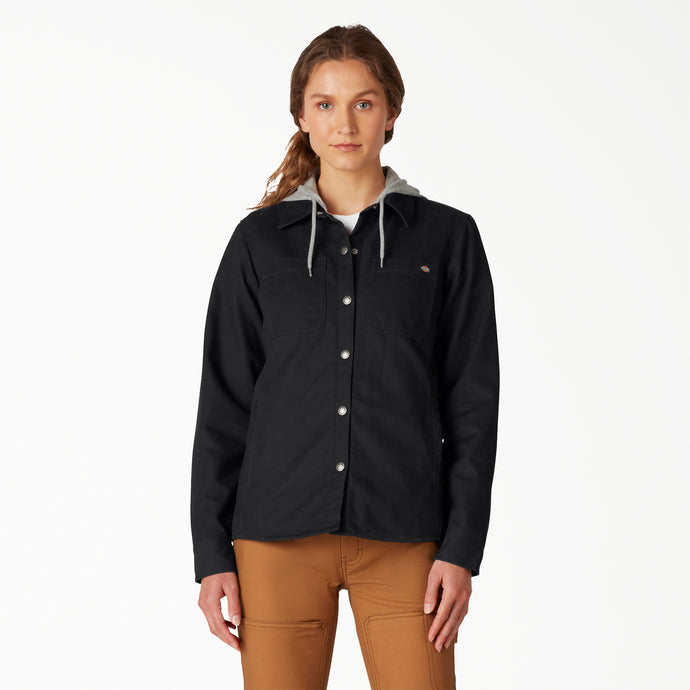 Dickies Women's Duck Hooded Shirt Jac Black - Front