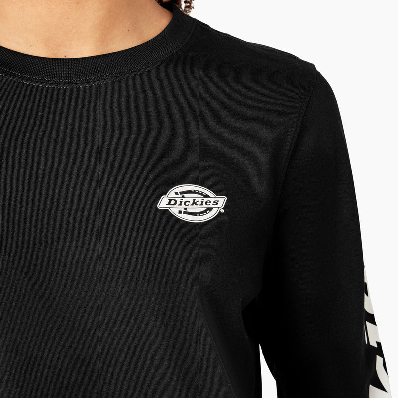 Load image into Gallery viewer, Dickies Women&#39;s Long Sleeve Wordmark Tee - Black - Chest Logo
