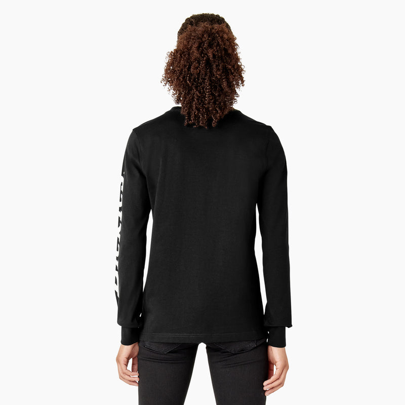 Load image into Gallery viewer, Dickies Women&#39;s Long Sleeve Wordmark Tee - Black - Back
