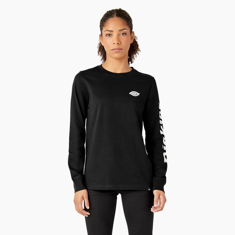 Load image into Gallery viewer, Dickies Women&#39;s Long Sleeve Wordmark Tee - Black - Front
