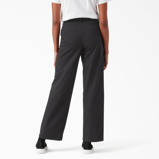 Dickies Women's Relaxed Fit Wide Leg Pants Rinsed Black - Back