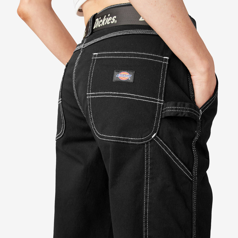 Load image into Gallery viewer, Dickies Women&#39;s Relaxed Fit Carpenter Pants Black - Back Right
