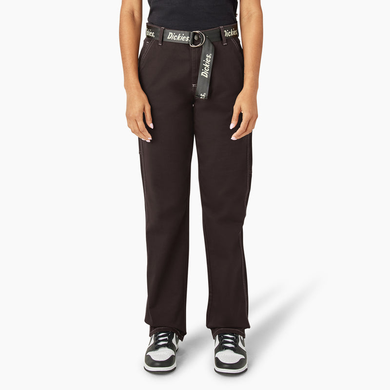 Load image into Gallery viewer, Dickies Women&#39;s Relaxed Fit Carpenter Pants Dark Brown - Front
