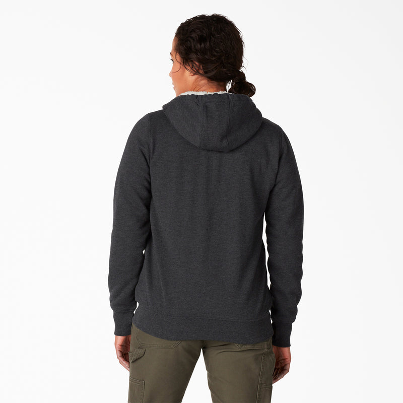 Load image into Gallery viewer, Dickies Women&#39;s Sherpa Lined Full Zip Hoodie Heather Black - Back
