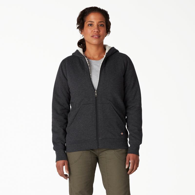 Load image into Gallery viewer, Dickies Women&#39;s Sherpa Lined Full Zip Hoodie Heather Black - Front
