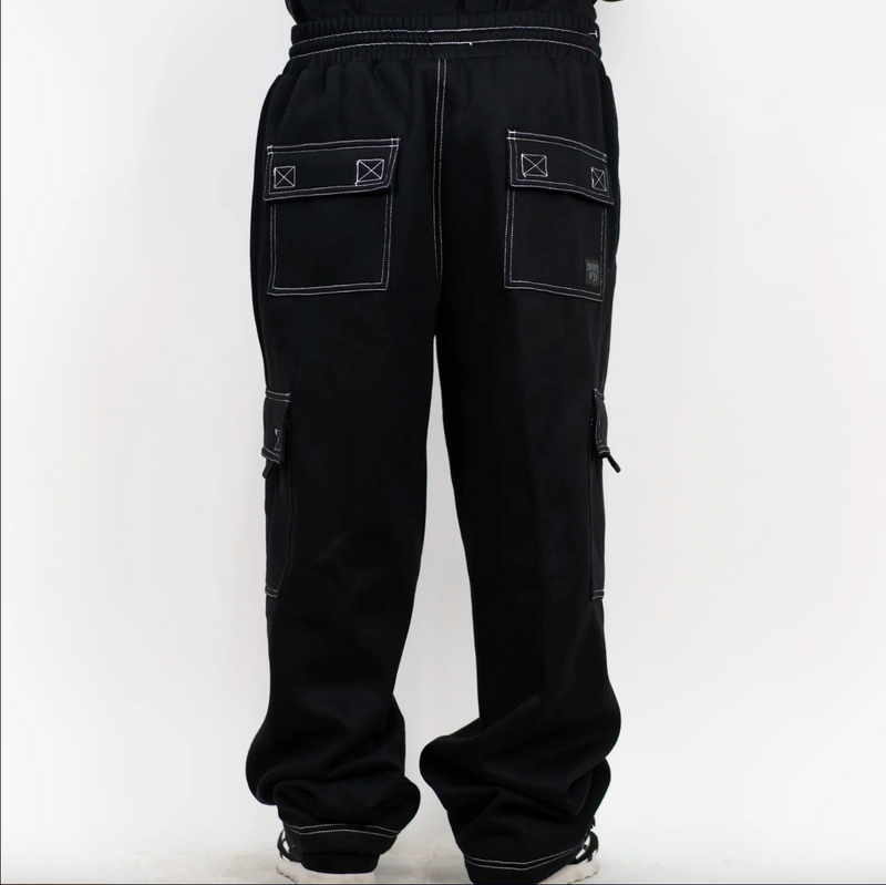 Load image into Gallery viewer, FB County Heavyweight Baggy Cargo Sweatpants - Black w/ White Thread
