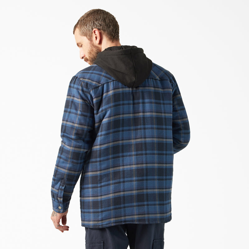 Load image into Gallery viewer, Dickies Hooded Flannel Shirt Jac - Dark Denim - Back
