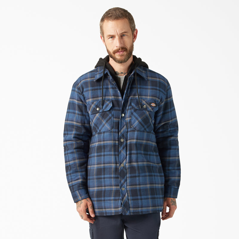 Load image into Gallery viewer, Dickies Hooded Flannel Shirt Jac - Dark Denim - Front
