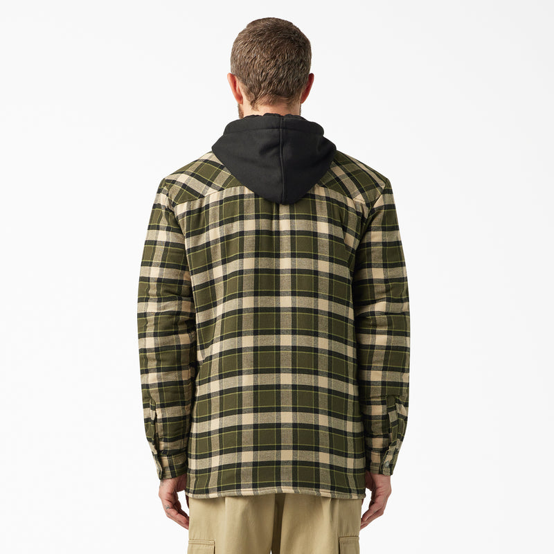 Load image into Gallery viewer, Dickies Hooded Flannel Shirt Jac - Tactical Green - Back
