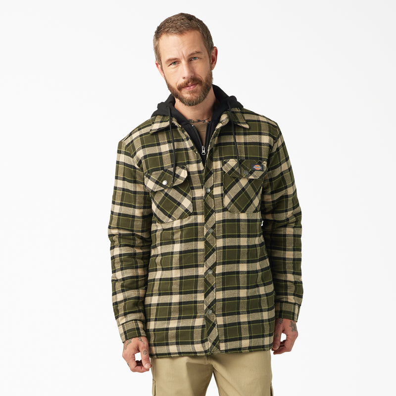 Load image into Gallery viewer, Dickies Hooded Flannel Shirt Jac - Tactical Green - Front
