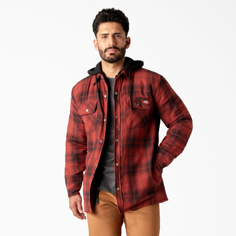 Load image into Gallery viewer, Dickies Hooded Flannel Shirt Jac - Brick Black - Front
