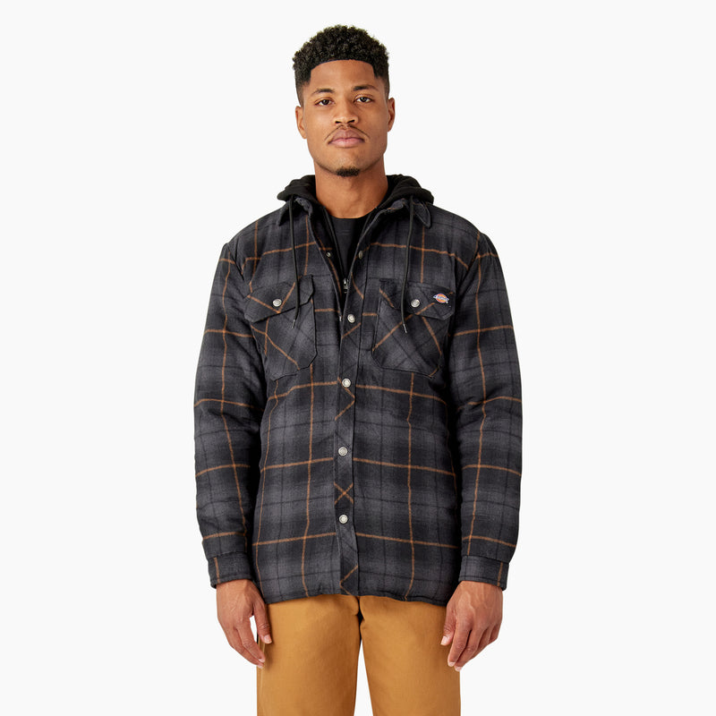 Load image into Gallery viewer, Dickies Hooded Flannel Shirt Jac - Black Charcoal - Front
